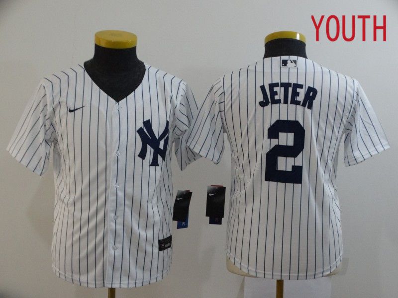 Youth New York Yankees #2 Jeter White Nike Game MLB Jerseys
